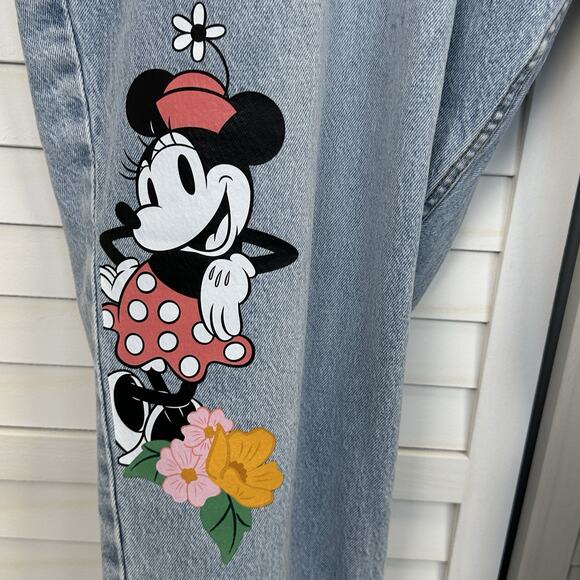 Disney X‎ Hot Topic Mickey Minnie Mouse Floral Mom Jeans Light Wash Plus Size 28 - Picture 5 of 12